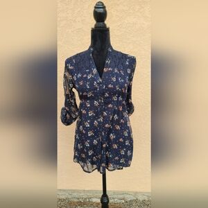 Floral Navy Lace Women's Top